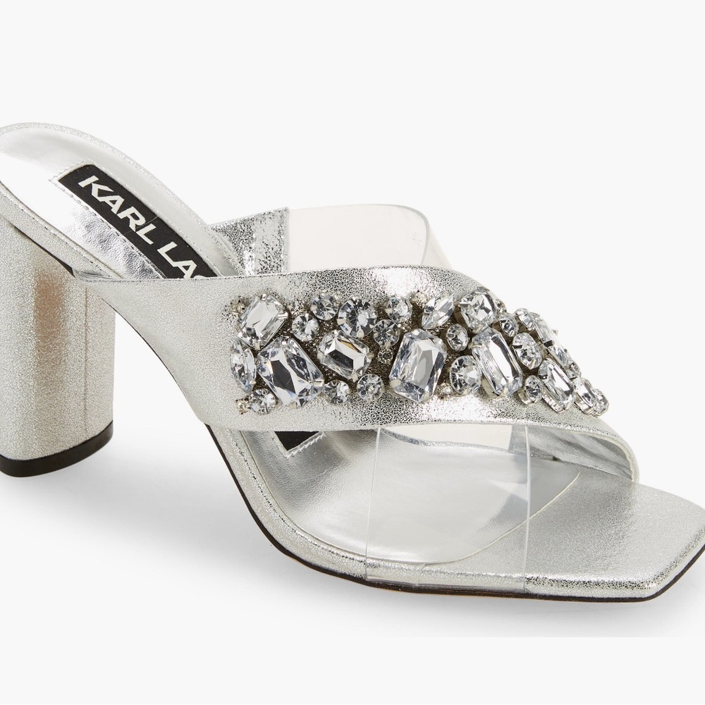 Karl Lagerfeld Paris.  Rosina.  Clear/Silver.  Worn once!  Size 7.5M